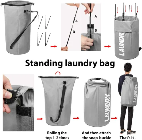 Miniatura 5 de WOWLIVE Bolsa de lavandería plegable extra grande, cesta de lavandería plegable, para mochila, ropa sucia, cesta impermeable para dormitorio (gris)