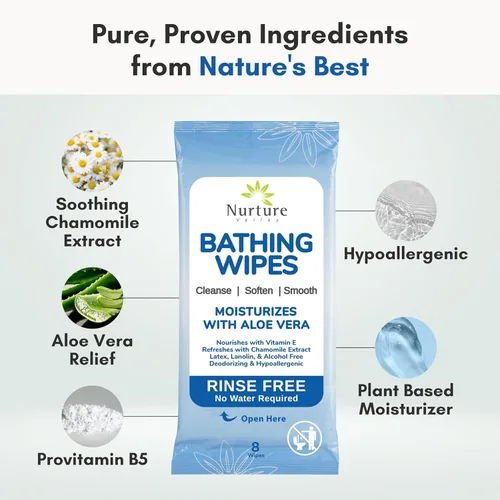 Miniatura 5 de Nurture Toallitas de baño sin enjuague para adultos con aloe Limpieza sin agua para pieles sensibles Toallitas húmedas desechables para adultos