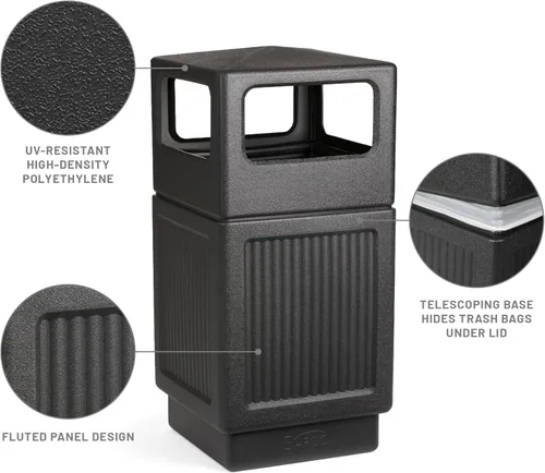 Miniatura 3 de Safco Canmeleon - Bote de basura comercial, 38 galones, para uso en interiores y exteriores, duradero y resistente a la intemperie, color negro