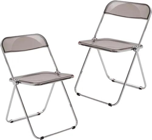 Miniatura 14 de 2 Pcs Stackable Folding Chair, Modern Transparent Acrylic Foldable Chair, Electroplating Frame, Party Chairs for Office Wedding Training(Black)