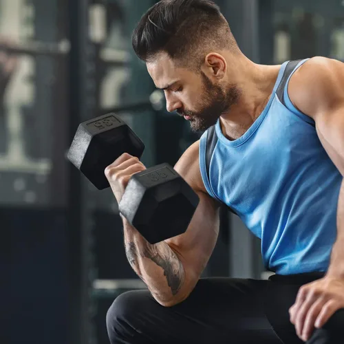 Miniatura 7 de LIONSCOOL - Mancuernas hexagonales de goma con mango de metal para entrenamiento de fuerza y resistencia, desarrollo de musculatura y entrenamiento