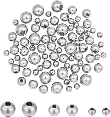 Miniatura 13 de NBEADS 100 cuentas espaciadoras de metal redondas lisas de acero inoxidable 304 de 0.315 pulgadas, cuentas sueltas para hacer joyas de bricolaje 100