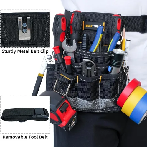 Miniatura 4 de MELOTOUGH Bolsa de herramientas para electricista, bolsas para cinturón de herramientas, múltiples bolsillos, organizador de herramientas para Gris