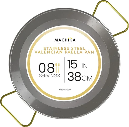 Machika Paellera de acero inoxidable de 15 pulgadas, sartén grande de acero inoxidable de 15.0 in de España, ideal para fiestas de paella en