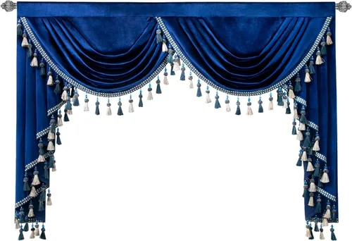 Miniatura 16 de VOGOL Cenefa de cortinas de terciopelo grueso para dormitorio, cenefas de cascada de lujo con aislamiento térmico dorado para sala de estar formal