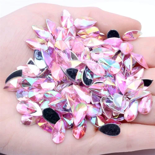 Miniatura 18 de 200 diamantes de imitación de gota de agua, diamantes de imitación de resina con parte trasera plana para manualidades, ropa, decoración de Verde AB