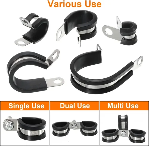 Miniatura 3 de uxcell Kit surtido de 140 abrazaderas de cable, abrazadera aislada acolchada de goma de acero inoxidable, surtido en 14 tamaños