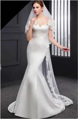 Miniatura 2 de Accesorio de boda para novia velo catedral de marfil 2 niveles borde de encaje de lentejuelas de tul suave con peine color blanco longitud