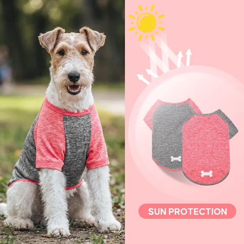 Miniatura 2 de KYEESE Paquete de 2 camisetas para perro con mangas, camisetas ligeras de protección solar para perros pequeños, transpirables para mascotas, ropa