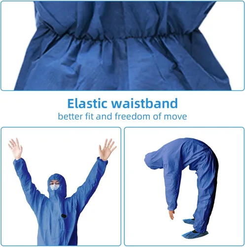 Miniatura 4 de Vicogard Monos Protectores Desechables Coveralls, Cremallera Frontal Cintura Elástica y Puños en Tobillos, Traje de Aislamiento SMS con Capucha