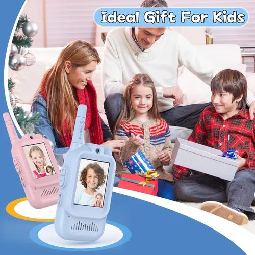 Miniatura 8 de Walkie Talkie para niños con video, paquete de 2 juguetes recargables para niños pequeños con cámara HD y cambiador de voz, radios bidireccionales