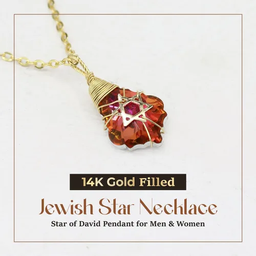 Miniatura 20 de Collar de estrella de David para mujeres y hombres, collar de estrella judía relleno de oro de 14 quilates, collar de Israel