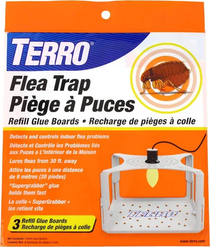 TERRO Paquete de recarga de trampa para pulgas con tarjetas adhesivas para trampa para pulgas T230 de interior - 3 unidades (Paquete de 1) - T231