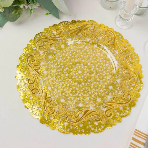 Miniatura 5 de Efavormart - Paquete de 50 manteles individuales de papel estilo medallón dorado metálico, 12 pulgadas, redondos, desechables, 1.76 oz/m² Tipo 3