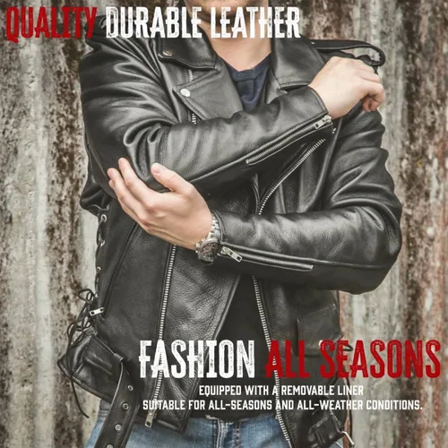 Miniatura 6 de Milwaukee Leather LKM1781 - Chaqueta de motocicleta clásica premium para hombre The Legend en negro con forro acolchado de piel Grm1011-negro
