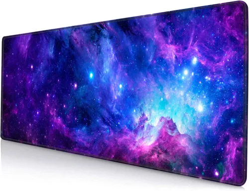 Miniatura 8 de Alfombrilla de ratón grande para juegos con bordes cosidos, tapete de escritorio Galaxy, tapete extendido para teclado, tapete de escritorio de goma