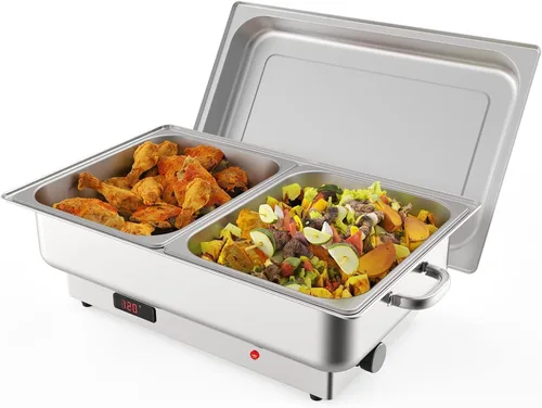 Miniatura 14 de GarveeHome Juego de bufé eléctrico de acero inoxidable con 1 sartén y tapa de 9 cuartos de galón, control de temperatura de 400 W, 86-200 °F