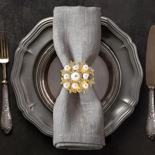 Miniatura 27 de Decozen Juego de 4 servilleteros blancos con diseño de perlas, festivo, decoración de mesa para vacaciones, bodas, cumpleaños, cocina, decoración