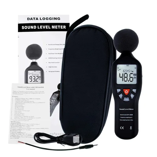 Miniatura 3 de Instrumento compacto medidor de nivel de sonido profesional con pantalla de retroiluminación Medición de alta precisión 30dB-130dB