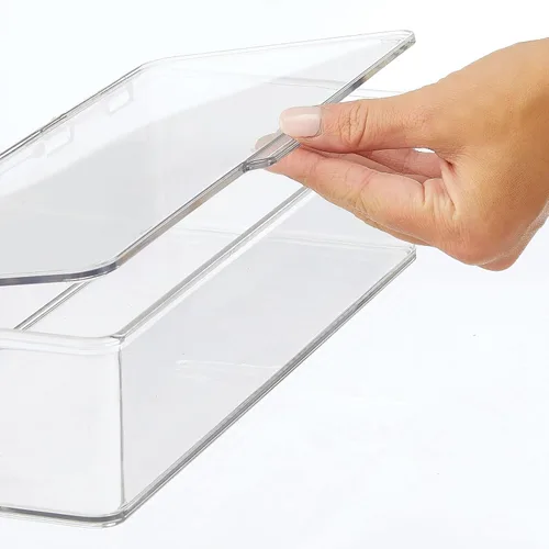 Miniatura 6 de mDesign - Caja organizadora apilable de plástico para encimera de baño, 2