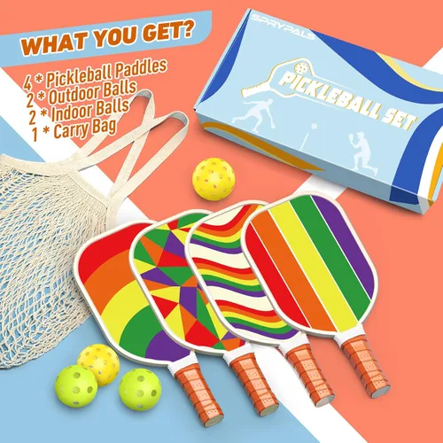 Miniatura 8 de Juego de 4 palas de pickleball, juego de pickleball de madera premium aprobado por USAPA con 4 pelotas de pickleball y 1 bolsa de transporte
