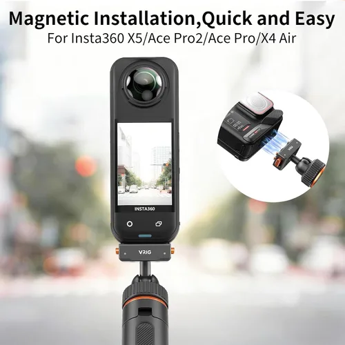 Miniatura 2 de VRIG 15.9" X5 Extended Mini cámara trípode para Insta360 Ace Pro2,360 portátil magnético liberación rápida Selfie Sticks mango agarre Vlog Monopod
