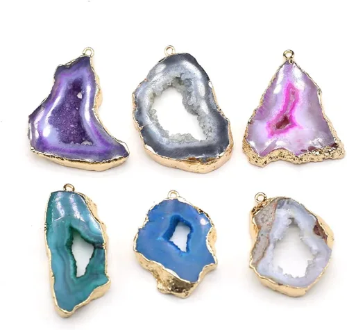 QSLLER 5 Uds. de piedra natural ágata cristal brotes irregulares chapado en oro colgante hacer bricolaje joyería colgante accesorios encantos
