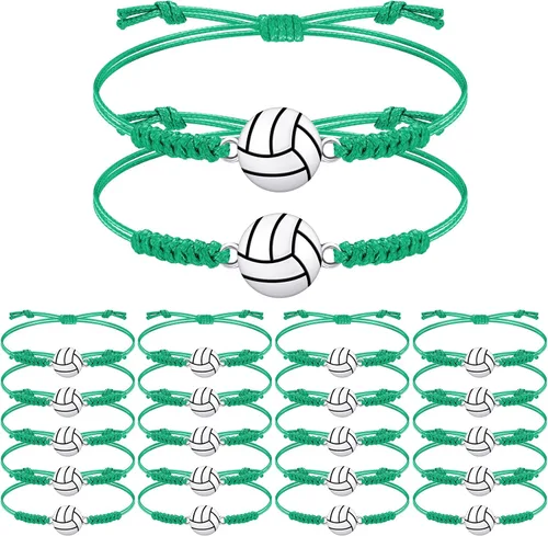 Miniatura 57 de 20 pulseras de voleibol ajustables, cuerda trenzada con dije de voleibol para niñas, mujeres, hombres, adolescentes, la mayoría de jugadores