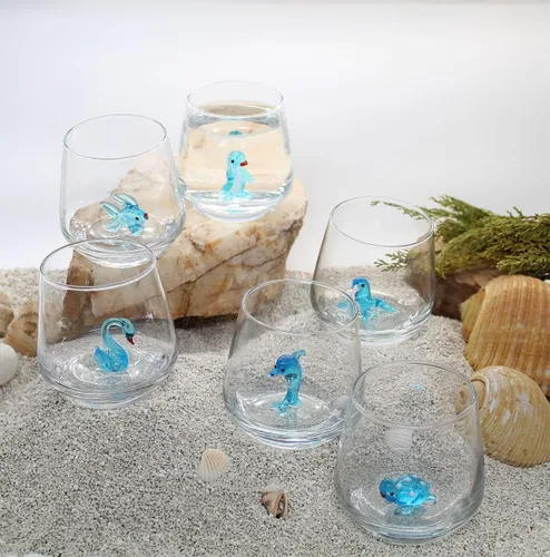 Miniatura 5 de Vaso de Vidrio 3D para Beber con Linda Figurita de Animal Adentro, Figura de Foca de Vidrio Soplado a Mano Dentro de la Taza, Vaso sin Pie