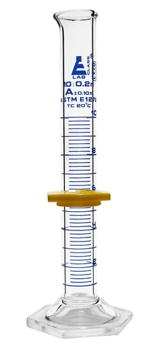 Miniatura 8 de Cilindro graduado, 50 mL - ASTM, tolerancia clase A ± 0.0 fl oz - Collar protector, base hexagonal - Graduaciones azules - Vidrio de borosilicato