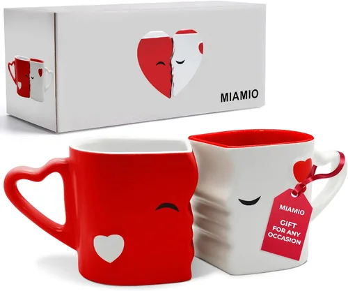 Miniatura 8 de MIAMIO - Juego de tazas de café/taza de besos para parejas de novia, de cerámica, con caja de regalo para bodas/cumpleaños/aniversario (negro)