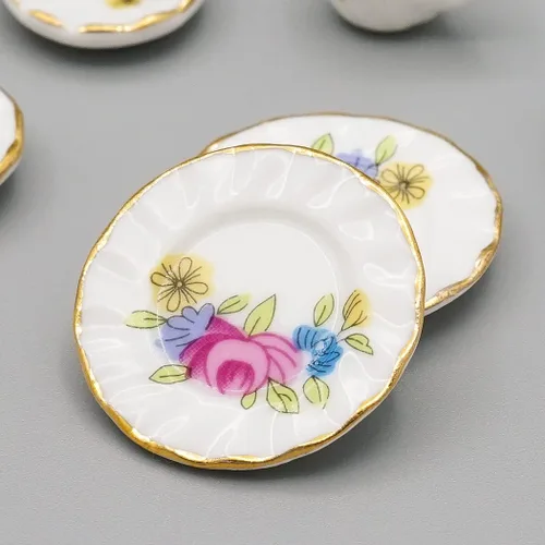 Miniatura 4 de Odoria Juego de té de porcelana en miniatura 1/12, 15 piezas, accesorios de decoración de casa de muñecas, flor rosa