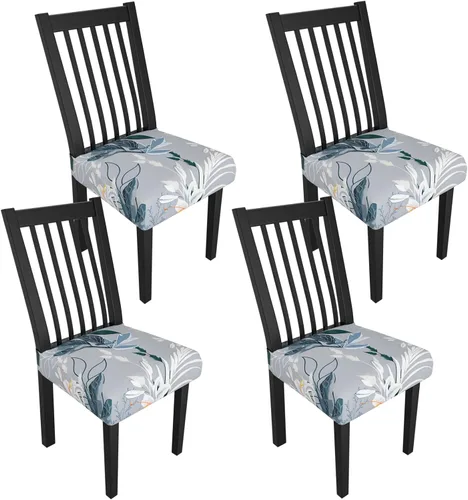 Miniatura 16 de Juego de 4 fundas elásticas para sillas de comedor, fundas para sillas de comedor con estampado floral, fundas para asientos de sillas con estampado