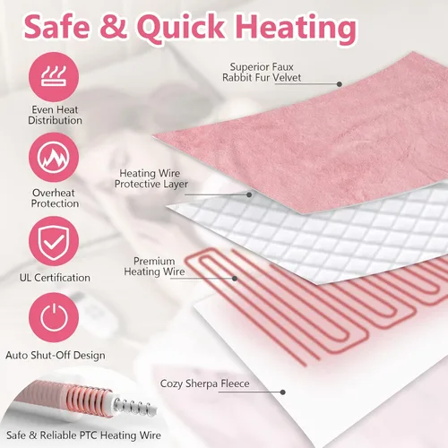 Miniatura 3 de Giantex Manta térmica reversible de sherpa y piel sintética de conejo con 10 niveles de calor, temporizador de 9 horas de apagado automático