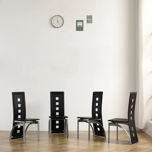 Miniatura 6 de Juego de mesa de comedor de 5 piezas para 4, juego de mesa de cocina contemporáneo con mesa de vidrio templado y 4 sillas de comedor de cuero