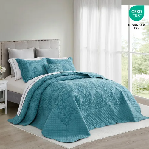 Miniatura 2 de CHIXIN Juego de colcha extragrande tamaño King – Funda de cama ligera – Hermosas costuras – Colcha reversible de 5 piezas – Patrón de paisley