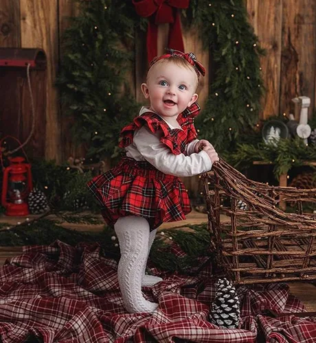 Miniatura 2 de GuliriFei Mameluco de Navidad para bebés y niñas, vestido de body rojo a cuadros para niños pequeños, manga con volantes, traje de fiesta
