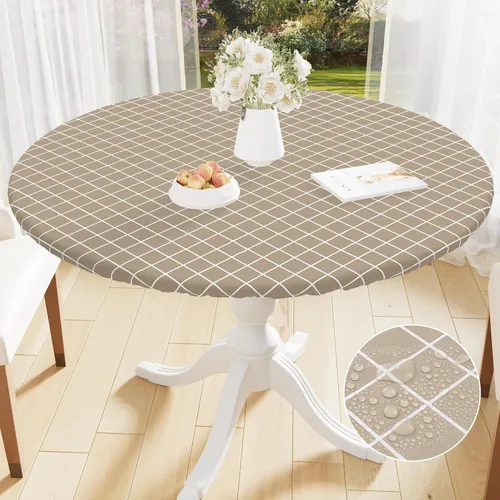 Miniatura 19 de Mantel redondo de vinilo de 36 a 44 pulgadas, mantel elástico impermeable con reverso de franela, mantel de plástico para picnic, campamento, al Café