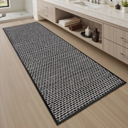 AMOAMI Tapete de baño tejido único, superabsorbente, antideslizante, para baño, texturizado, de secado rápido, bohemio, para pasillo, cocina, Negro