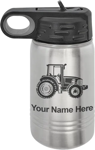 Miniatura 46 de LaserGram Botella de agua personalizada, tractor agrícola, acero inoxidable de doble pared aislada al vacío con popote superior, regalo grabado