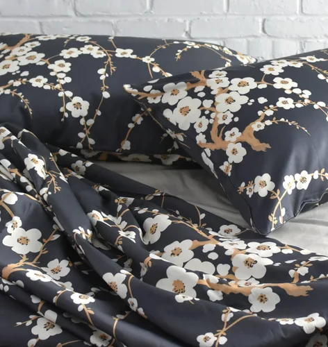 Miniatura 7 de Eikei Juego de 3 piezas de ropa de cama de algodón de 3 piezas con estampado de ramas florales de cerezo rojo cerezo estilo oriental japonés