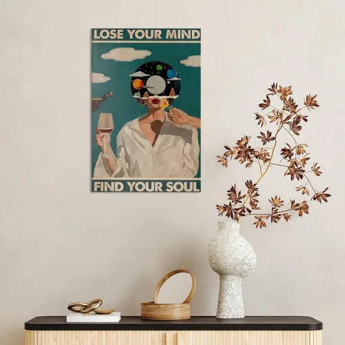 Miniatura 7 de Póster retro con texto en inglés «Lose Your Mind Find Your Soul», arte de pared inspirador para la salud mental, arte abstracto de música cósmica