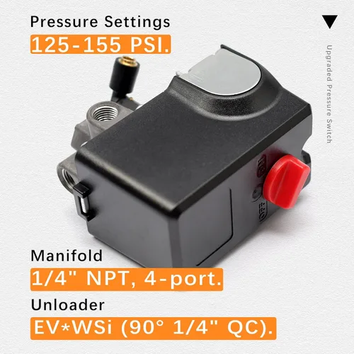 Miniatura 4 de Interruptor de presión mejorado compatible con Condor MDR 11/11 EA, 26 amperios 120/240 voltios 120-155 PSI