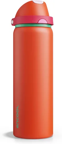 Miniatura 80 de ENCOOL Botella de agua aislada con popote, botella de agua de acero inoxidable con tapa de botón, a prueba de fugas y sin BPA, mantiene el frío Atún