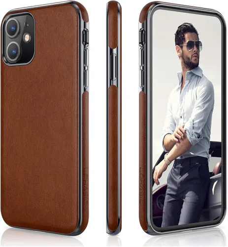 Miniatura 14 de LOHASIC Funda de cuero para iPhone 11, piel sintética delgada con marco galvanizado, agarre antideslizante, parachoques de TPU suave, funda Negro