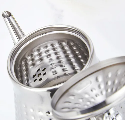 Miniatura 9 de SANQIAHOME 1.2L (40oz) martillo de acero inoxidable modelado tetera con infusor extraíble, cubierta de hojas sueltas, plata