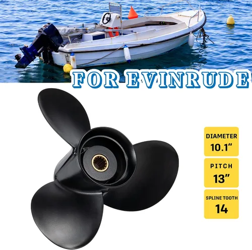 Miniatura 2 de 10.1 x 13 OEM actualización de aluminio fuera de borda hélice para barco BRP, Johnson, Evinrude, OMC Stern Drive 15-35HP, 14 dientes ranurados
