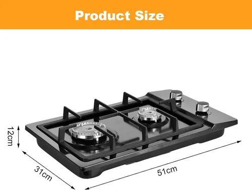 Miniatura 2 de Estufa de gas de 20 pulgadas, estufa de propano de 2 quemadores, placa de cocina de gas integrada de doble propósito de GN/GLP con panel de acero