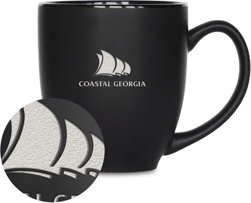 Miniatura 139 de Rico Industries - Taza de cerámica mate negra con grabado láser estándar de 15oz para NCAA (escuelas T & U) - Para bebidas calientes o frías