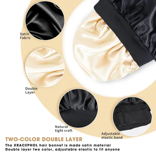 Miniatura 3 de Gorro de seda para dormir, gorro de satén de doble capa, ajustable, para mujeres negras, gorro de dormir reversible para sombreros de cabello rizado
